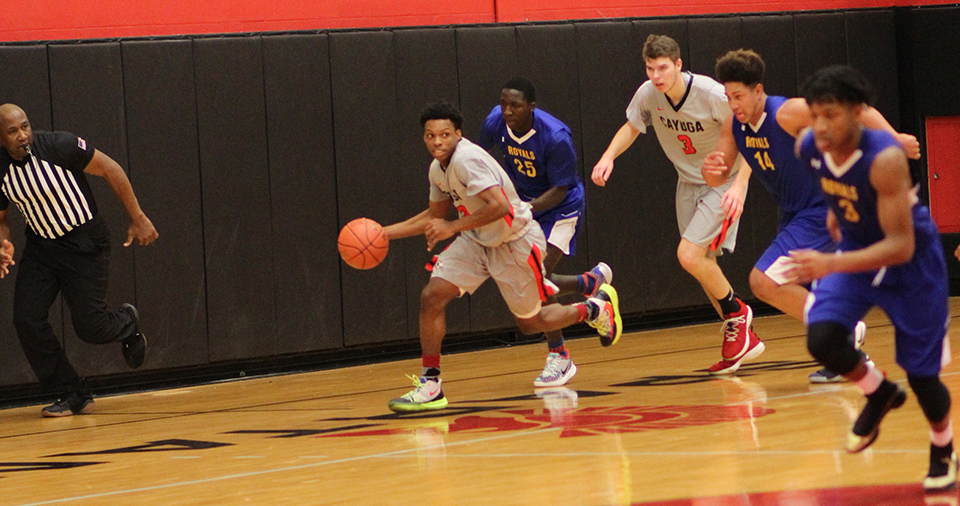 First-year Cayuga guard Deonte Holder finished with 49 points as the Spartans beat Genesee earlier this season.