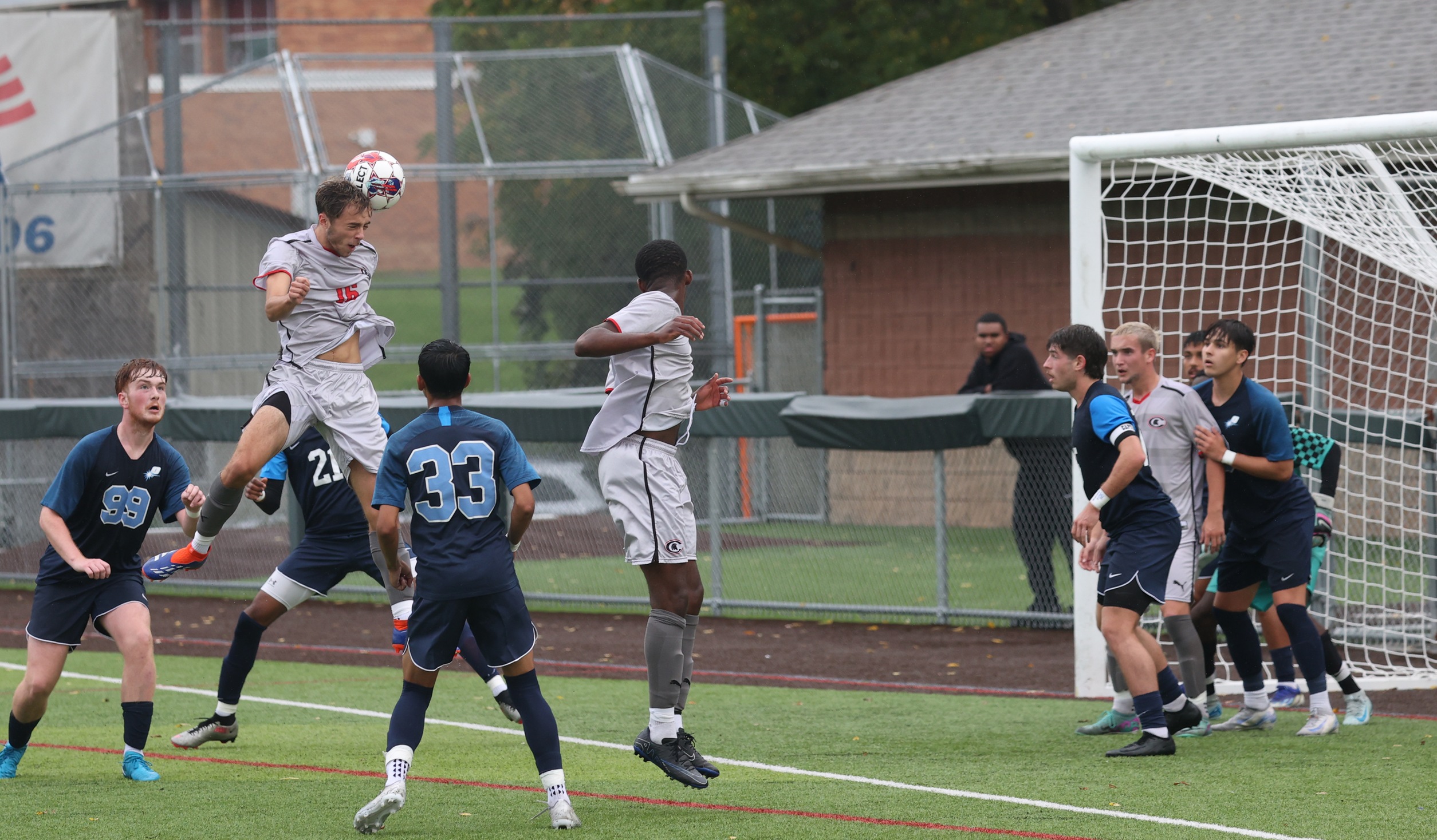 Kai Reading, left, had a goal in Saturday's away win over SUNY Niagara.